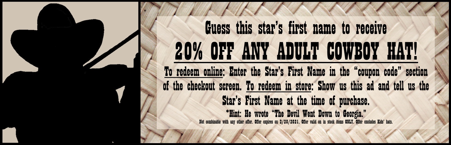 Cowboy Hat Discount Homepage Banner Cowboy Hat Discount Homepage Banner