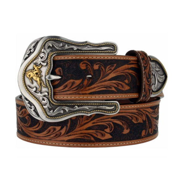 Mens Tooled Full-grain Leather Belt (order one size larger than the ...