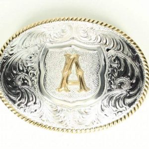 silver gold trim alphabet buckle