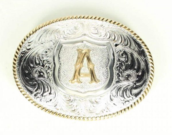 silver gold trim alphabet buckle