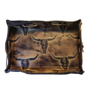 Men's handmade vintage hand dyed leather water buffalo and cowhide valet tray
