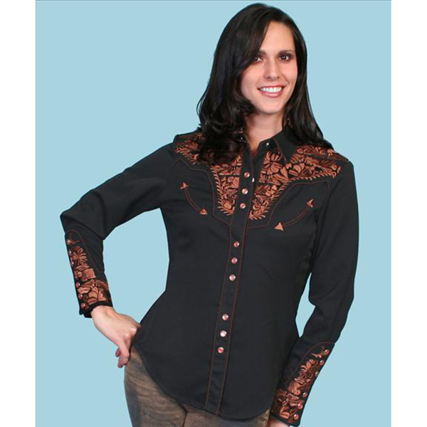 Scully Western Blouse Gunfighter Blk/Brown