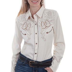 Scully Women's Embroidered Lucky Horseshoe White Blouse