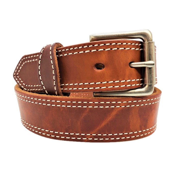 Handmade Double Stitched Leather Belt in Waxed Tan with White Stitching ...