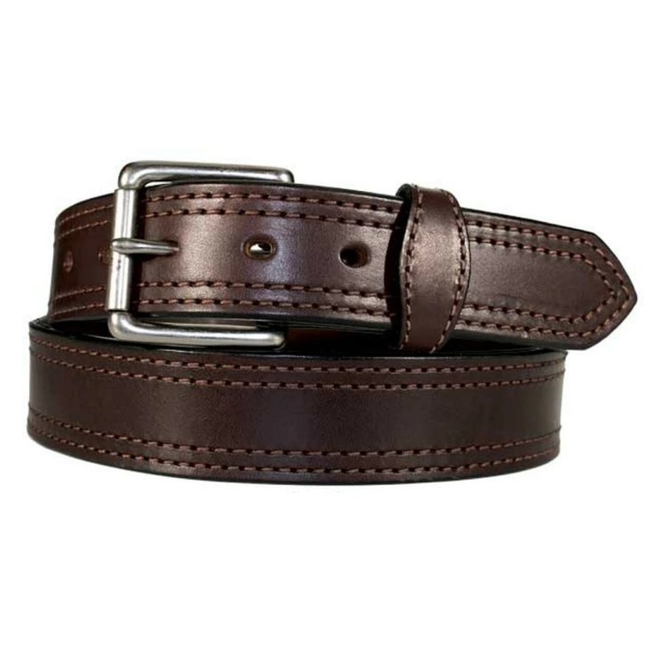 Handmade Double Stitched Leather Belt in Dark Brown (order one size larger  than the waist)