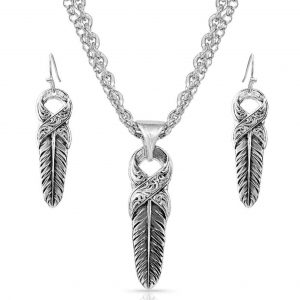 Feather Earrings & Necklace Set