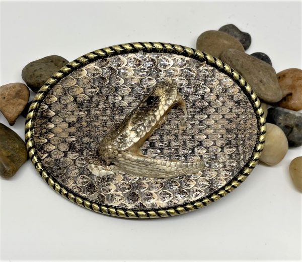 Rattlesnake Belt Buckle with Head Inlay