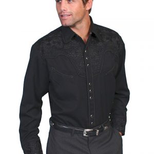 Scully "Gunfighter" Embroidered Shirt Blk/Blk